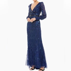 NWT Mac Duggal Sequined Blouson-Sleeve Gown 6